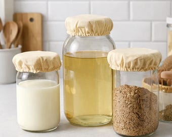 Coperchio in tessuto elastico riutilizzabile (1 pezzo) – Lavabile e perfetto per barattoli di fermentazione, pane a lievitazione naturale, kombucha e kefir