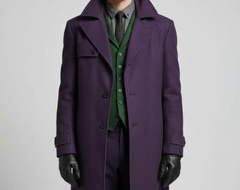 Handmade Joker Cosplay Overcoat: Heath Ledger Purple Trench Coat