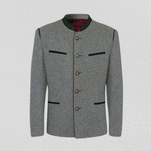 German Bavarian Jacket - Grey Austrian Wool  bavarian custom Jacket - Tyrol Loden jacket Trachten Oktoberfest Jacket for men