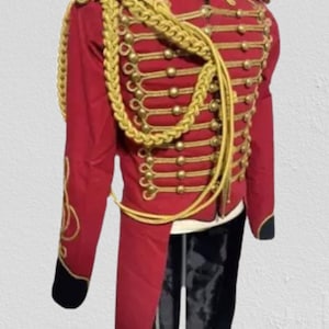 Ringmaster Red Tailcoat: Gold Aiguillette Napoleonic Hussar Jacket