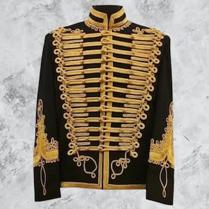New Napoleonic Hussar Jacket Black - Military Uniform Tunic Pelisse Jimi Hendrix Jackets - Men&#39;s Pipe Band Scottish Wedding  Hussar Jacket