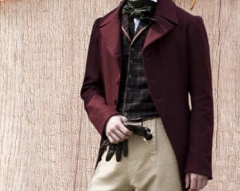 Men's Maroon Wool Regency Tailcoat - Historical Bridgerton Jacket