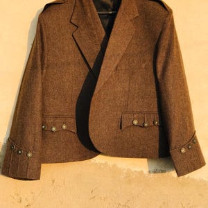 Veste kilt marron à losanges écossais pour homme | Veste kilt Highland avec gilet | Veste de mariage en laine et tweed faite main | Tour de poitrine de 30 à 58 pouces