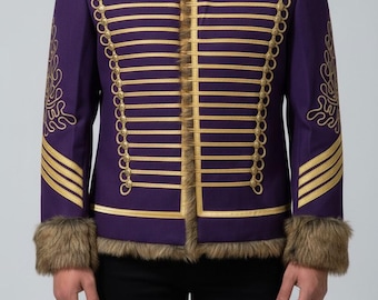 Custom Jimi Hendrix Purple Hussar Jacket: 18th Century Military Tunic Parade Coat