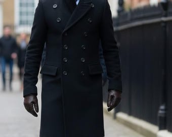 Abrigo largo de mezcla de lana para hombre, abrigo formal de invierno con cuello clásico, chaqueta cruzada para negocios, ropa informal y de otoño.