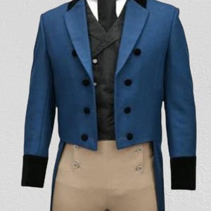 Regency Tailcoat Costume | Men’s Frock Coat | Bridgerton Outfit | 19th Century Riding Jacket | Georgian Reenactment Suit Regency coat blue