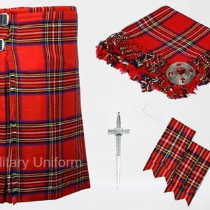 Men&#39;s Scottish Royal Stewart tartan kilt outfit 10 PCS Kilt Set highland Traditional kilt sporran, Leather belt Handmade Wedding Kilt Outfit