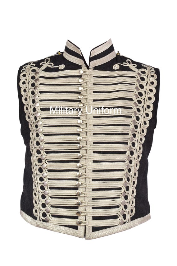 Men's Grey Wool Hussar Vest: Handmade Military Parade Waistcoat - Main Image