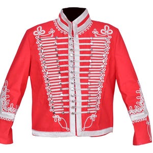 Custom made Dolman hussar jacket red Men&#39;s Napoleonic Hussar Jacket 18th Century Military Uniform Tunic Pelisse Jimi Hendrix Jacket
