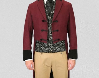 Men's Brown Wool Regency Tailcoat: 19th Century Historical Outfit