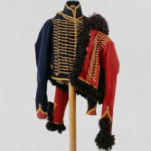 Custom Made Men&#39;s Black Napoleonic Steampunk Wool Hussar Jacket - Military Style Uniform Tunic Pelisse jacket red Hussar Dolman jacket black