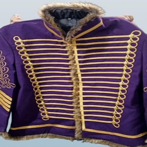 Custom made Jimmi Hendrix jacket purple Men&#39;s Napoleonic Hussar Jacket 18th Century Military Uniform Tunic Pelisse Jimi Hendrix Jacket