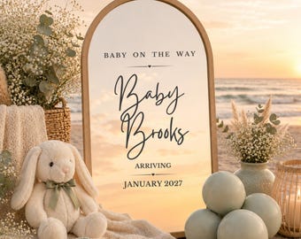Sage Green Beach Pregnancy Announcement Template, Editable Canva Baby Announcement, Coastal Pregnancy Reveal, Beach Mirror Download