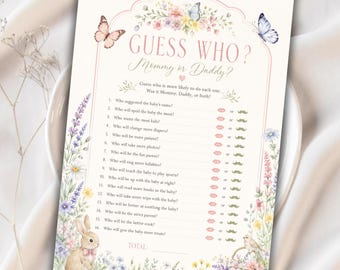 Guess Who Mommy or Daddy Game, Baby in Bloom Baby Shower Game Printable, Butterfly Floral Shower Activity, Instant Download PDF