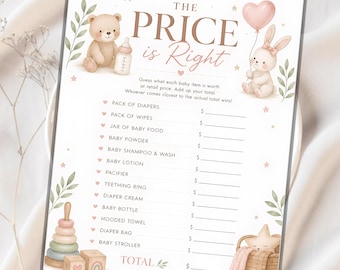 The Price Is Right Baby Shower Game, Teddy Bear Bunny Baby Shower Printable, Guess the Price Activity, Instant Download PDF