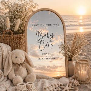 Beach Pregnancy Announcement Template, Editable Canva Baby Reveal, Neutral Social Media Announcement, Coastal Baby On The Way, 3 Sizes