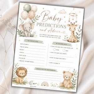 Baby Predictions and Advice Cards, Safari Baby Shower Activity Printable, Jungle Prediction Game, Gender Neutral PDF Download
