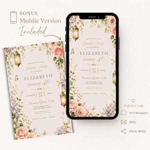 Garden Party Invitation Template, Editable Canva Invitation, Floral Birthday Invite, Botanical Party Invitation, Printable Digital Download image 2