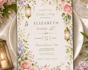 Garden Party Invitation Template, Editable Canva Invitation, Floral Birthday Invite, Botanical Party Invitation, Printable Digital Download