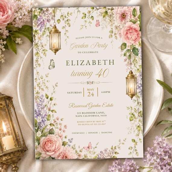 Garden Party Invitation Template, Editable Canva Invitation, Floral Birthday Invite, Botanical Party Invitation, Printable Digital Download