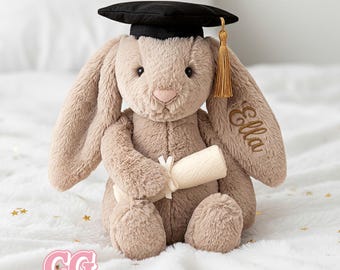 Personalized Graduation Bunny Plush, College Graduation Gift, University Graduation Bunny Plush, Cute Cap Diploma Keepsake Gift for Her