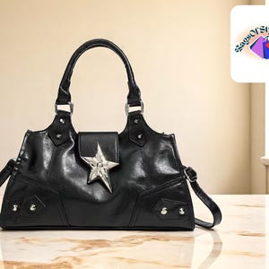 Umhängetasche aus PU-Leder | Star Flap Closure Design | Große Kapazitäts-Goth-Tasche | Lässige Damen Crossbody Geldbörse | Vielseitige tägliche Handtasche