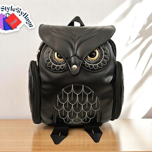 Sac à dos en cuir PU pour femme | Fourre-tout mignon de conception de hibou | Sac à main avec poches zippées | Petit sac à main pour un usage quotidien | Accessoire de transport décontracté