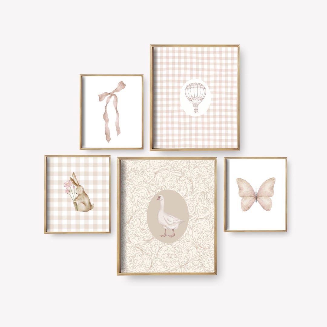 Dusty Rose Nursery Wall Art Set – 5 Vintage Pink Prints for Baby Girl ...