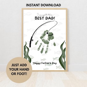 Father’s Day Handprint Craft, Printable Gift for Dad, Father&#39;s Day Preschool Craft, Father&#39;s Day Fishing Handprint, DIY Craft Gift