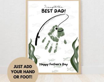 Caught the best Daddy Handprint Craft Printable | Father's Day Gift from Kids | Fishing Handprint Art Keepsake | DIY Dad Gift | Instant