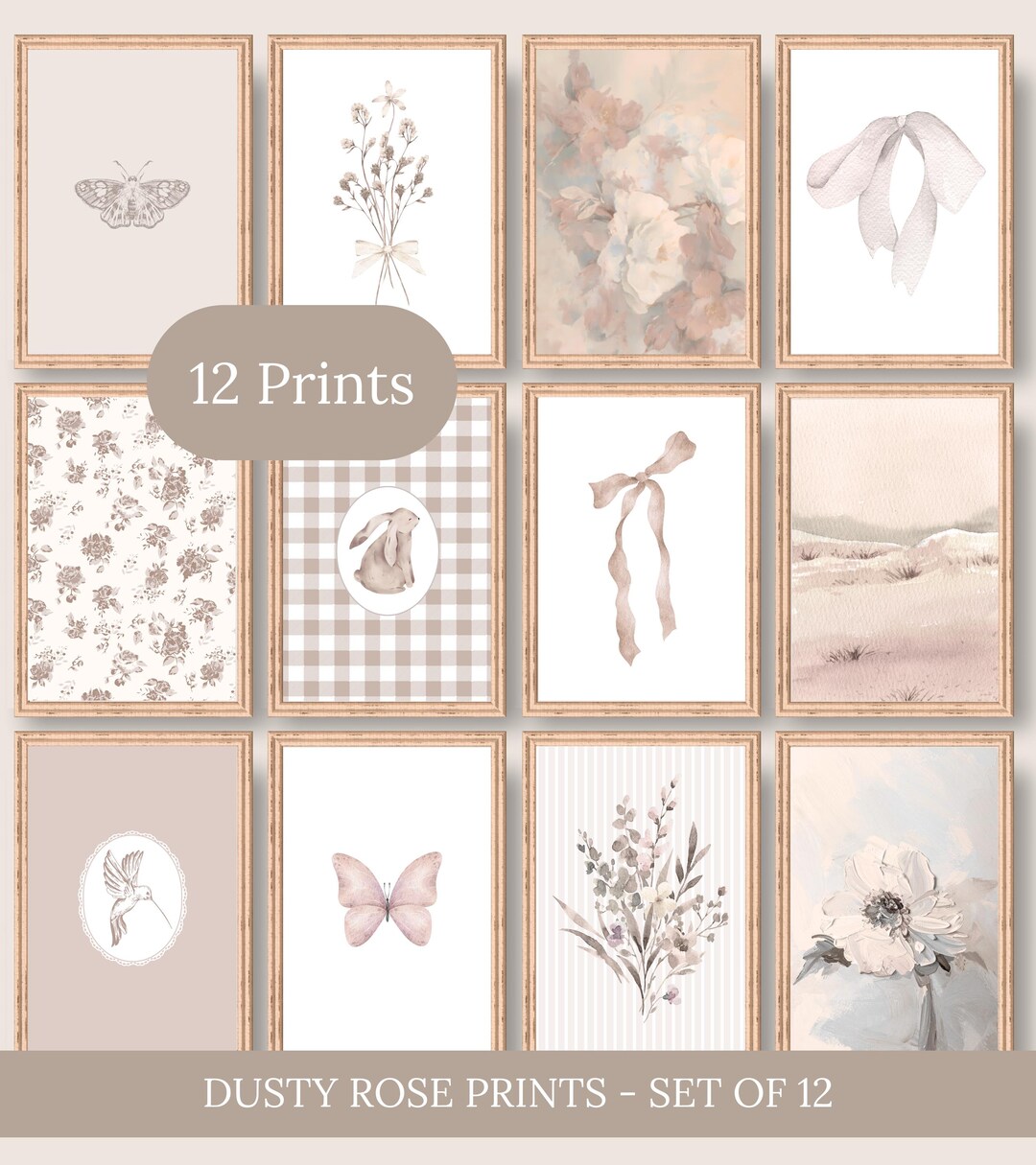 Dusty Rose Girls Nursery Wall Art Set of 12 | Vintage Pink Baby Girl ...