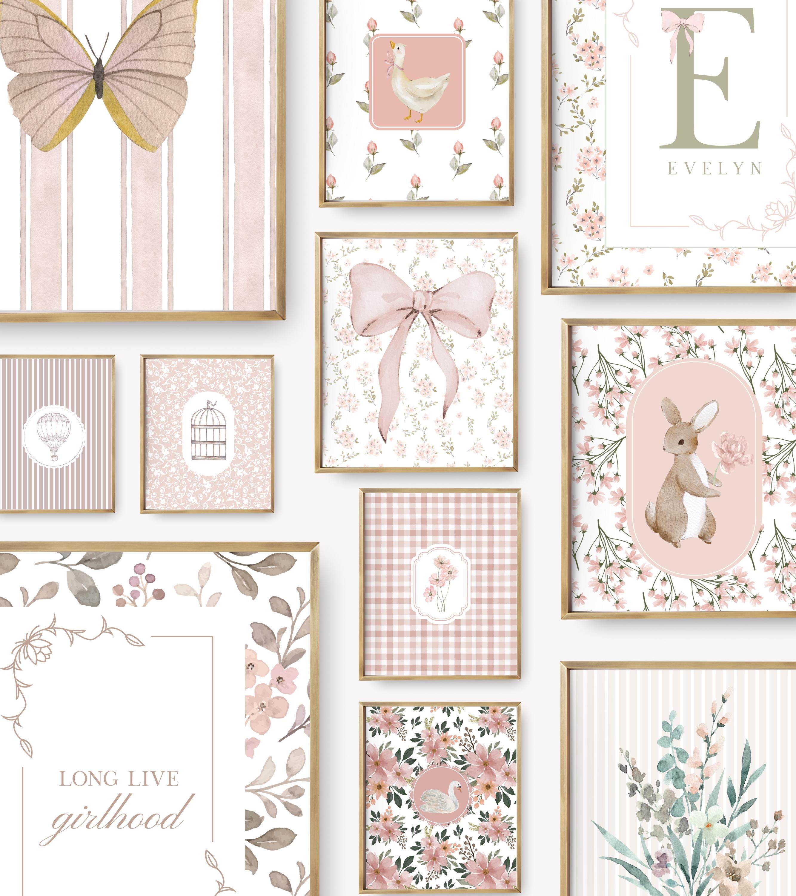 Pink Nursery Decor Set of 12 – Floral Cottagecore Nursery Art Bundle ...