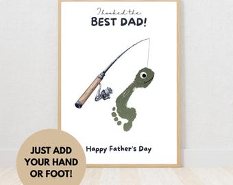 Father’s Day Fishing Handprint Craft | DIY Kids Keepsake Gift for Dad | “Hooked on Daddy” Printable Card | Personalized Grandpa Gift