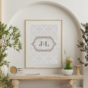 Custom Couple Initials Print: Vintage Green Heart, Personalized Wall Art (Digital Download)