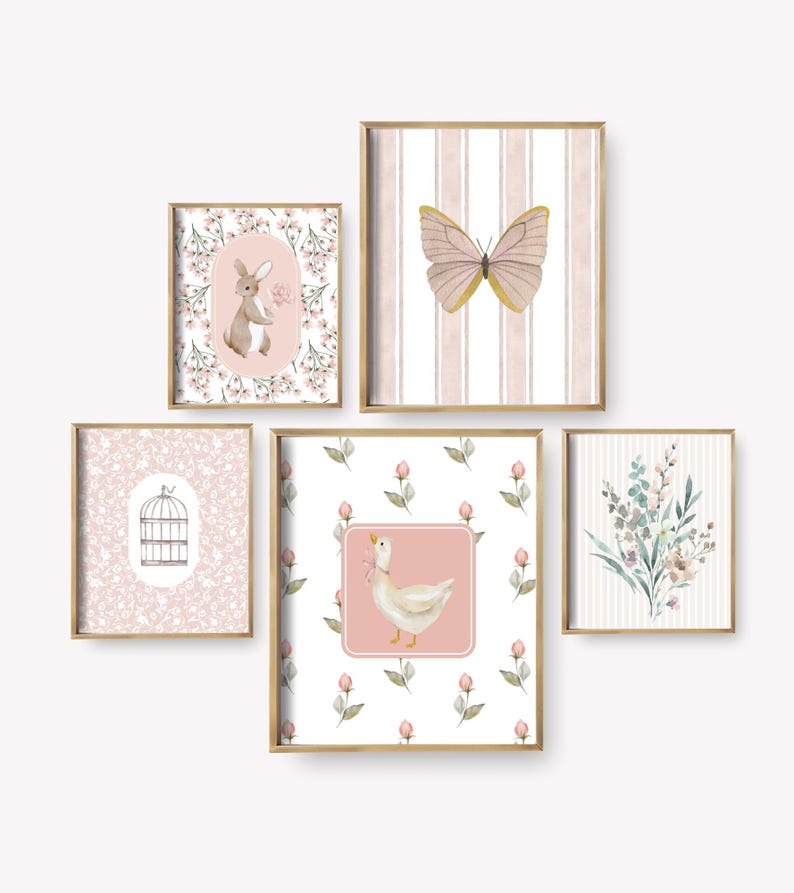 Pink Nursery Decor Set of 12 – Floral Cottagecore Nursery Art Bundle ...