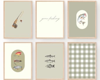 Vintage Fishing Nursery Wall Art | Boys Room Decor | Rustic Fishing Prints | Digital Download | Baby Shower Gift | Cottagecore, Farmhouse