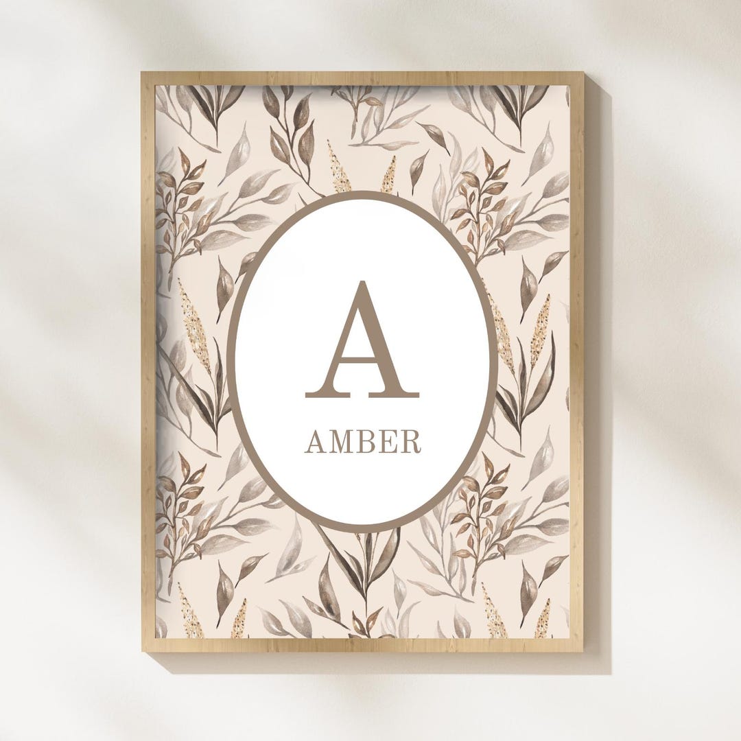 Floral Initial Nursery Print | Vintage Beige Wildflower Monogram ...