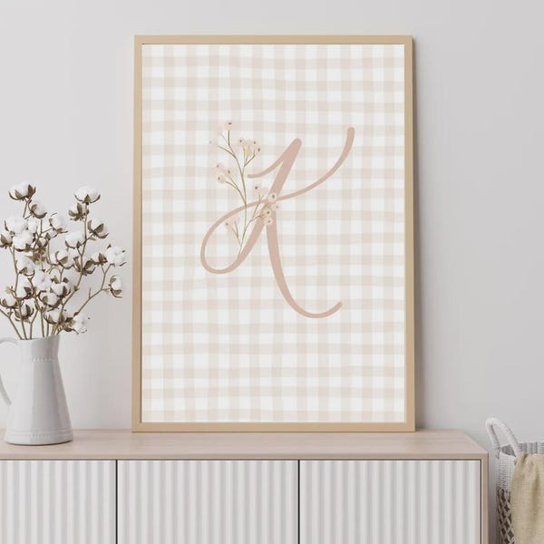 Personalized Girl Initial Poster: Pink Floral Vintage Nursery Decor