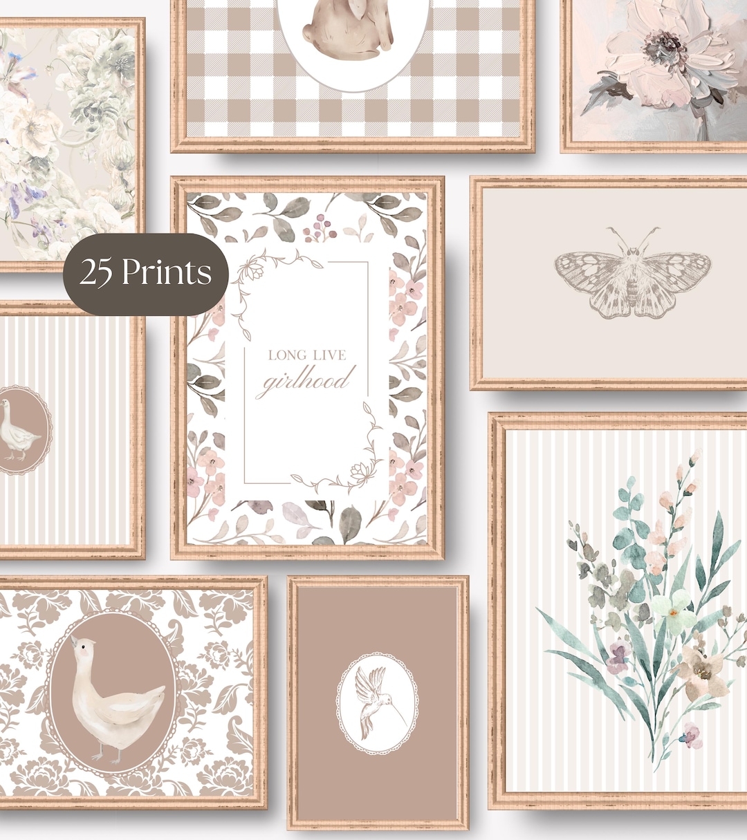 Dusty Rose Nursery Prints – Set of 25 | Vintage Cottagecore Wall Art ...