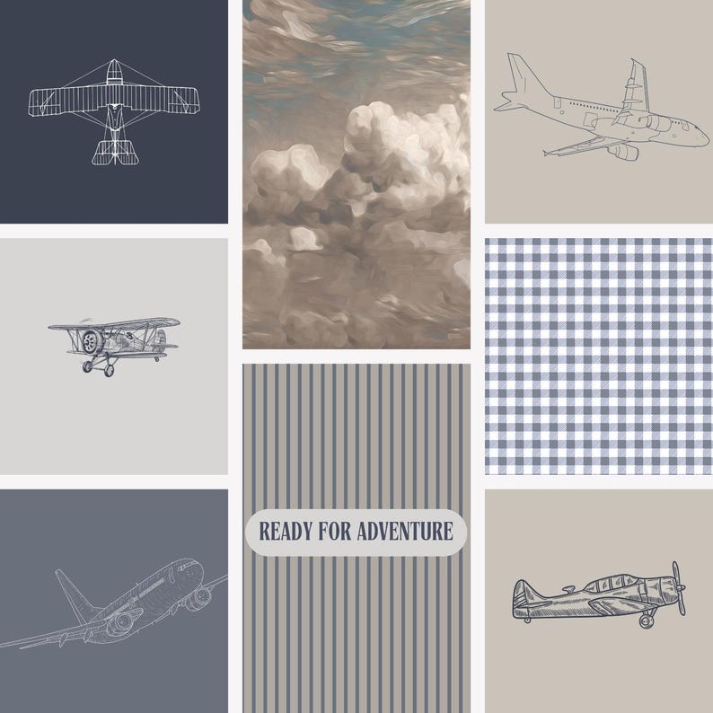 Vintage Airplane Nursery Wall Art Set of 15 | Watercolor Plane Prints | Aviation Baby Boy Room Decor | Travel Blue Wall Art Digital Download image 9
