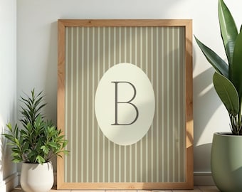 Gepersonaliseerde eerste kinderkamerprint: saliegroene streep letterkunst (digitale download)