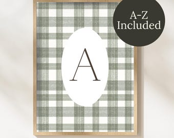 Gepersonaliseerde kinderkamerprint – humeurig groen monogram kunst aan de muur – Cottagecore babykamerdecoratie – direct downloaden