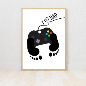 Aniversário do pai | Arte de impressão de mão para o dia dos pais | Arte de carimbo de pegada de videogame | Artesanato infantil para o feriado | Jogo de pai gamer para impressão para download