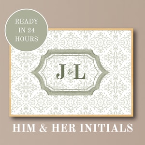 Vintage Couple Initials Art Print: Personalized Romantic Bedroom Wall Decor