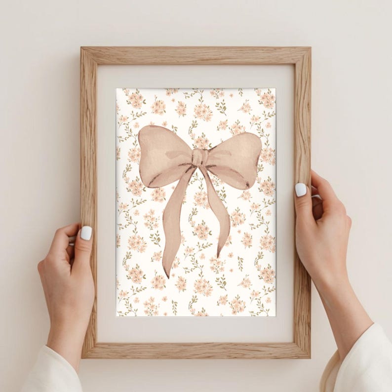 Vintage Bow Floral Wall Art Print · Cottagecore Nursery Decor · Pink ...