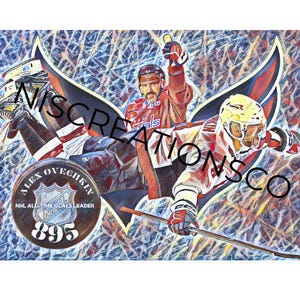 Record-breaking Alexander Ovechkin 895 Goal Digital Poster Print NHL Hockey Memorabilia Artwork Stanley Cup Caps