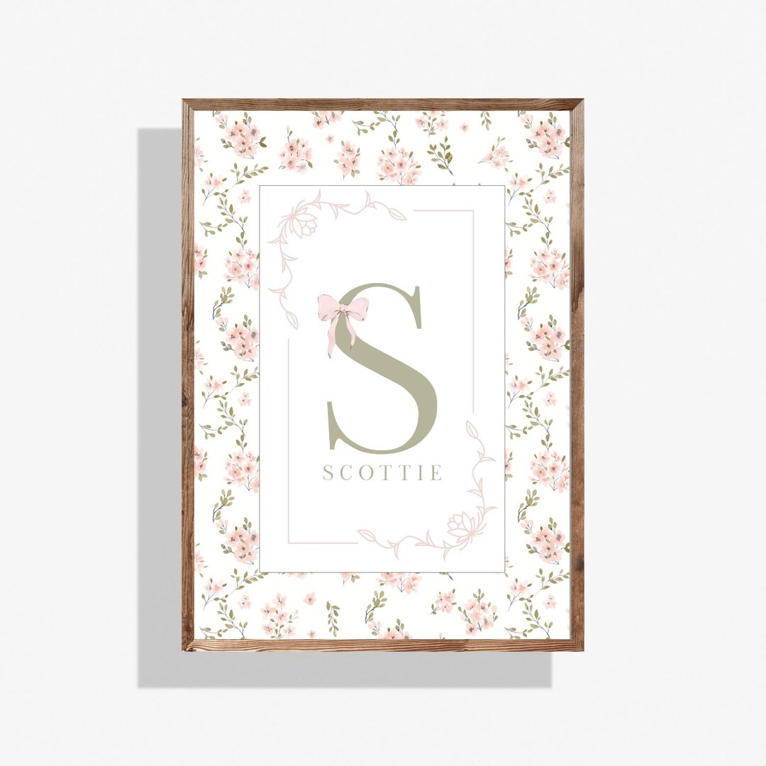 Personalized Floral Nursery Name Print – Vintage Sage Green & Blush ...