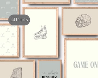 Neutral Hockey Nursery Art Prints | Playroom Wall Decor | Digital Download | Kids Room Gallery | Sports Nursery Printable
