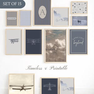 Vintage Airplane Nursery Wall Art Set of 15 | Watercolor Plane Prints | Aviation Baby Boy Room Decor | Travel Blue Wall Art Digital Download image 2