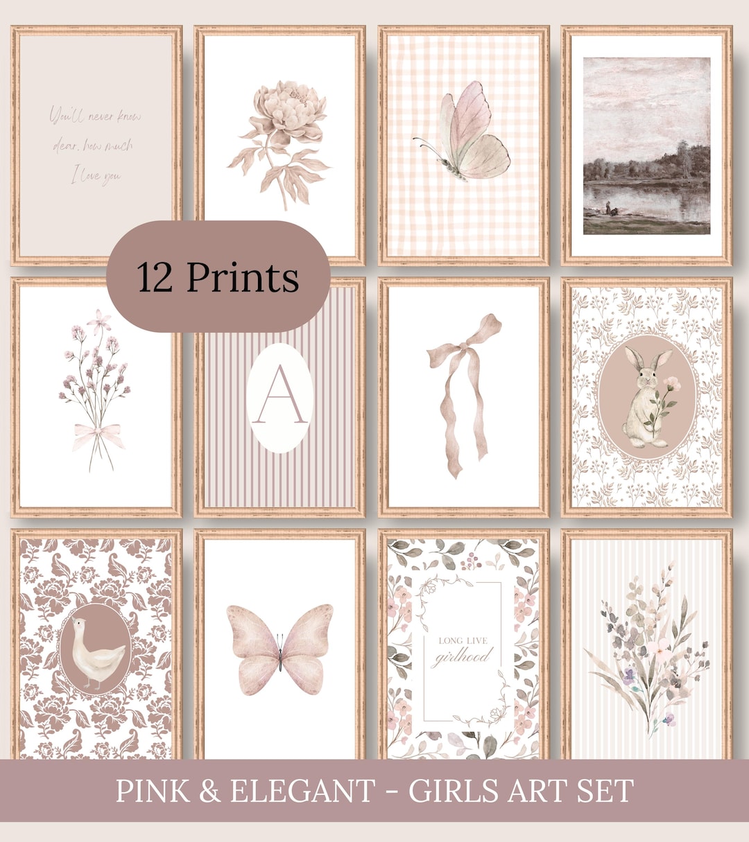 Vintage Pink Nursery Prints | Butterfly & Floral Wall Art Set | Baby ...